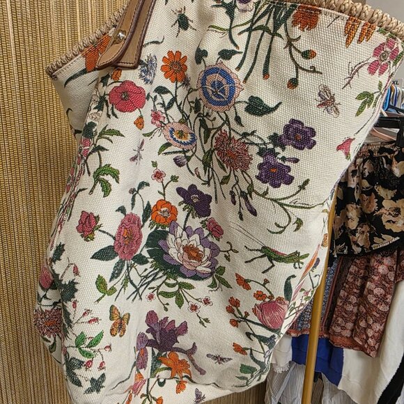 Gucci White Flora Horsebit Handbag Large Authentic Flower Butterfly Cricket - Picture 6 of 16